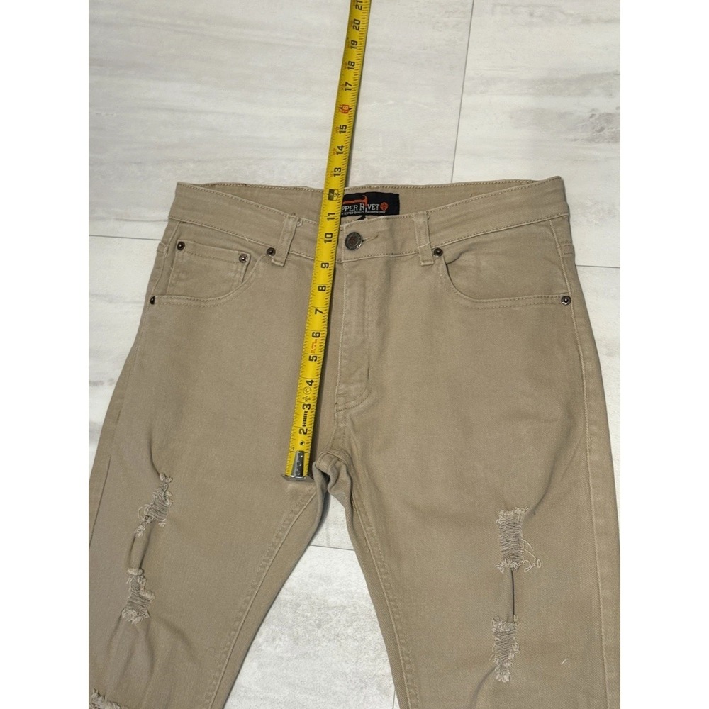 Copper Rivet Mens Jeans Size 34x30 Beige Distressed Slim Straight Leg - Picture 9 of 11